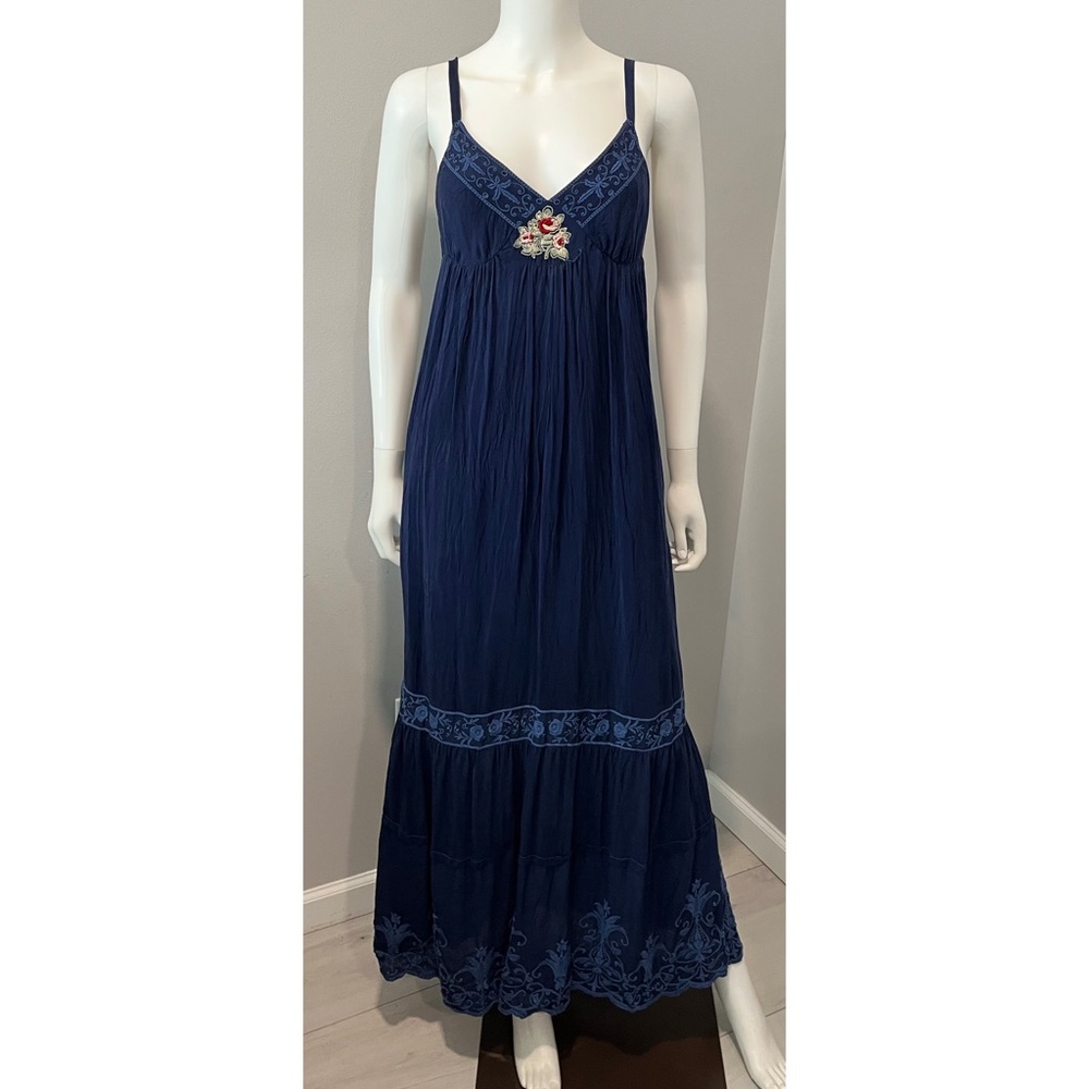 Johnny Was Sleeveless Silk Embroidered Maxi Dress